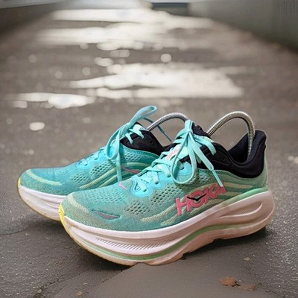 Hoka One One Bondi 9 Women Size 9.5 B Mint Teal Pink Running Shoes 1162012 BTF